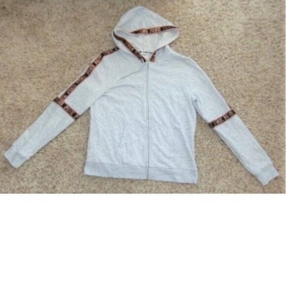 Womens Victorias Secret PINK Jacket Medium Zip Up Gray Gold Sequin Hoodie - Picture 2 of 6